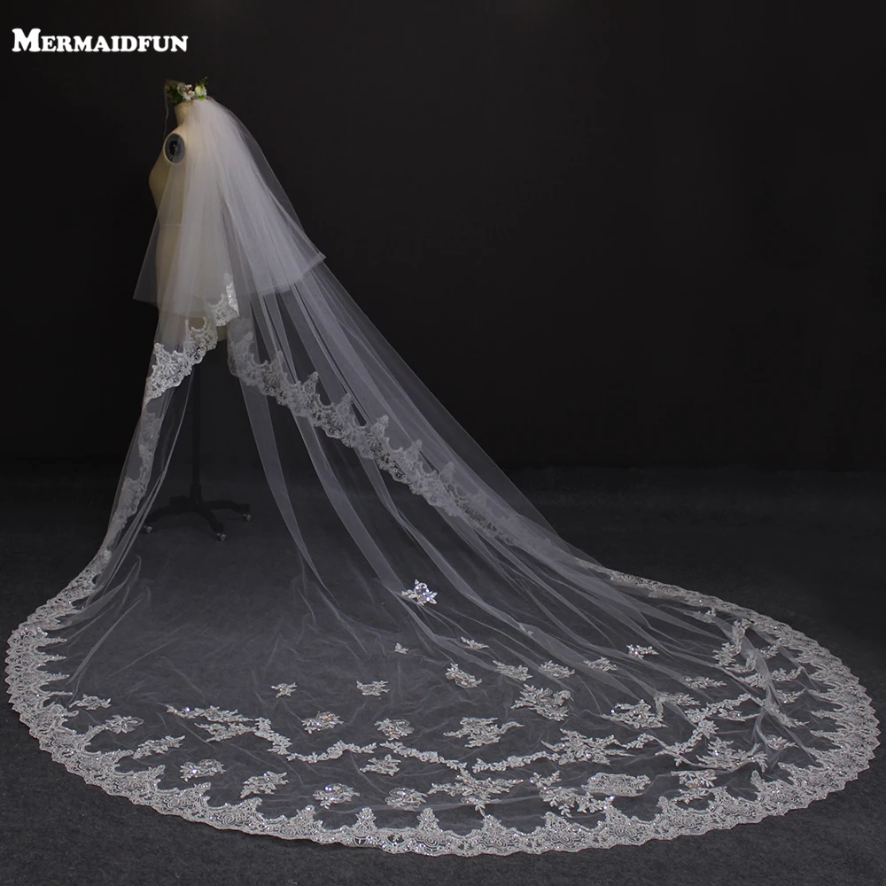 

2019 Real Photos New Style Two Layers Lace Luxury Long Wedding Veils White Ivory 2T Bridal Veil Wedding Accessories