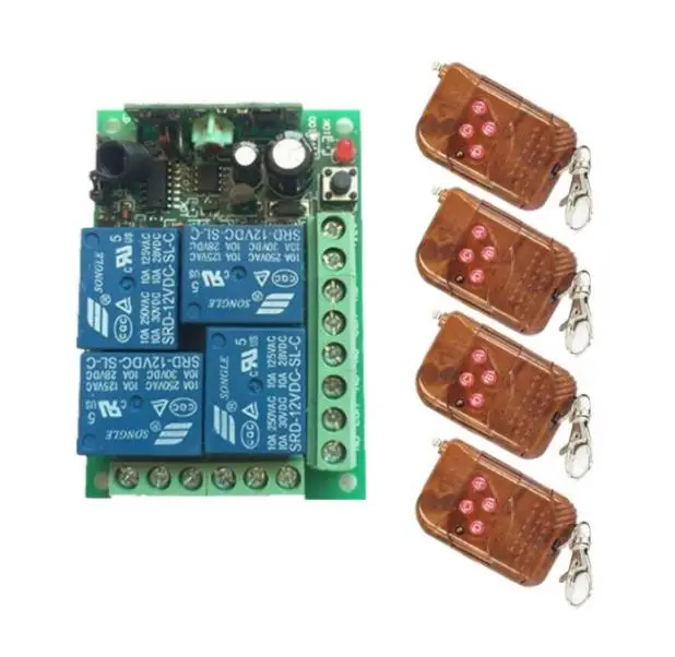 DC 12V 315/433MHz пульт дистанционного управления беспроводной выключатель света 4 канала(4 реле) 1 приемник и 2 передатчика - Цвет: 4