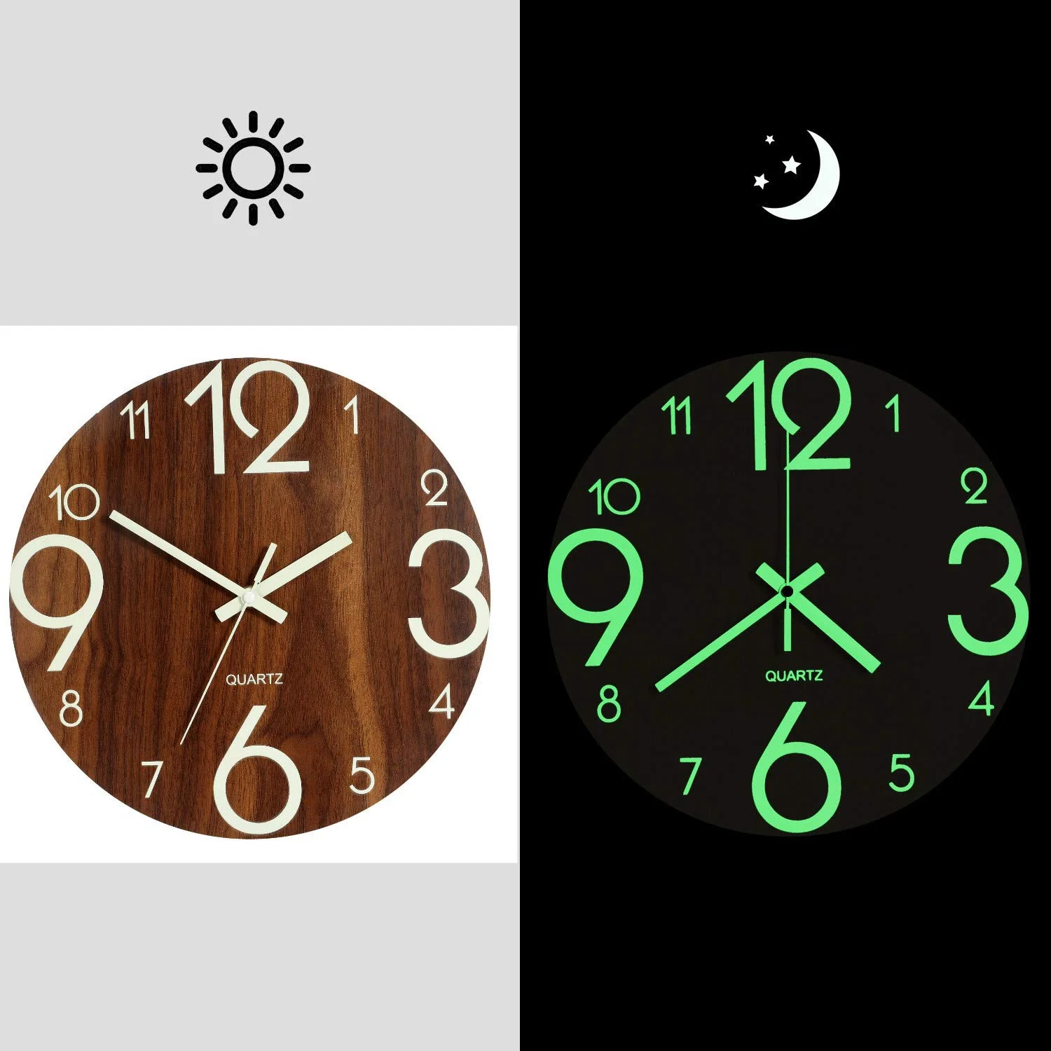 CNIM Горячие Светящиеся Настенные часы без тиканья, 12 дюймов деревянные бесшумные кухонные настенные часы с ночными огнями для внутреннего/наружного жизни