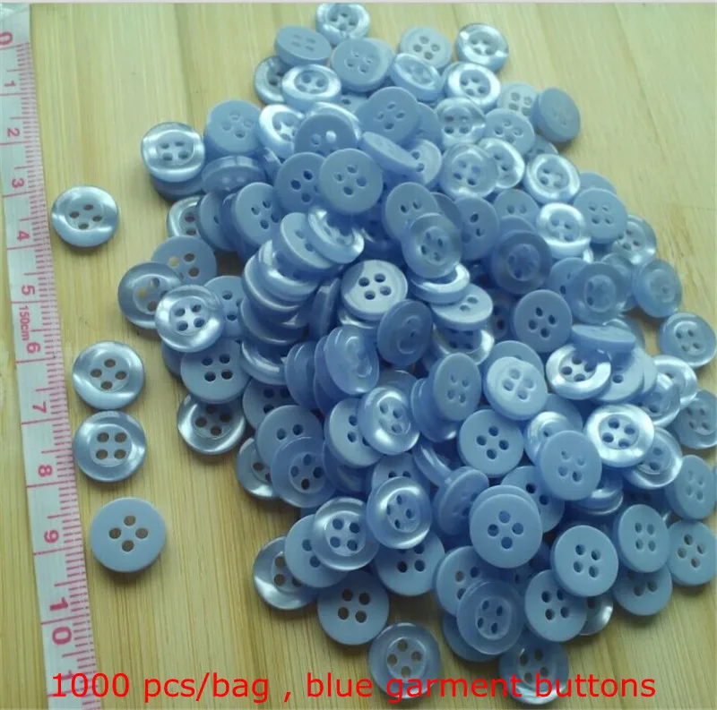 Buy 11 mm clothing button 4 holes Round blue plastic