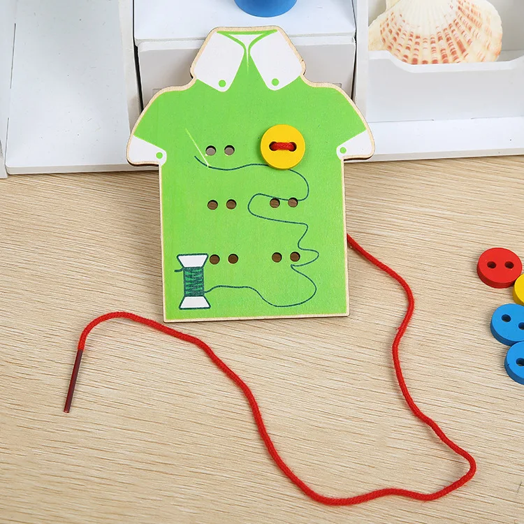 Детская деревянная Раскрой игрушки/Детская одежда кнопку DIY нить Игрушки для раннего обучения и образования