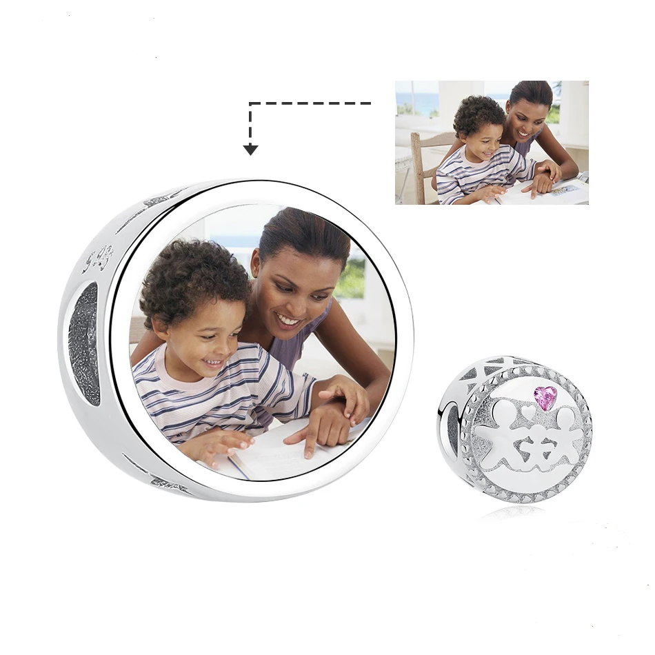 

Forewe New 925 Sterling Silver Family Beads Charms with Pink Bead Fit Original Charm Bracelet Personalized Custom Photo DIY Jewe