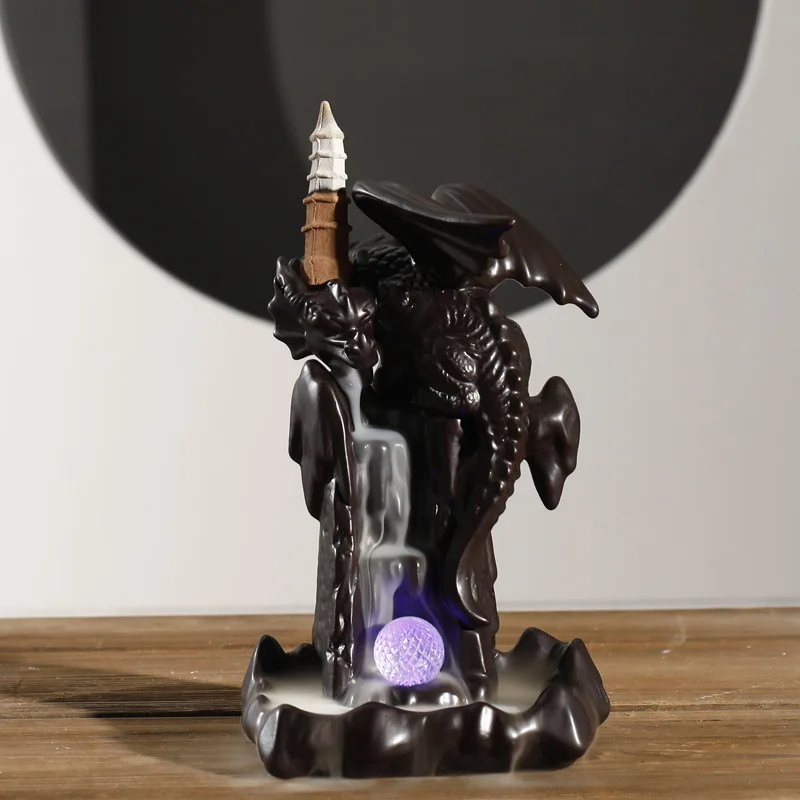 

Nordic Pterosaur Design Led Ceramic Incense Burner Flying Dragon Backflow Incense Burner with 20pcs Mixed Tower Incense Cones