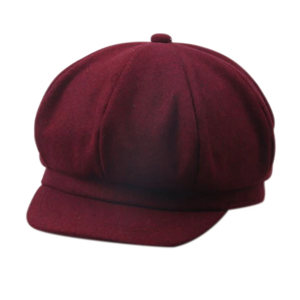 jujube red Модный осенне-зимний Корейский детский берет, одноцветная восьмиугольная кепка, детская шапка, уличная Кепка для мальчиков и девочек, повседневные Шапки GDD99 - Цвет: jujube red