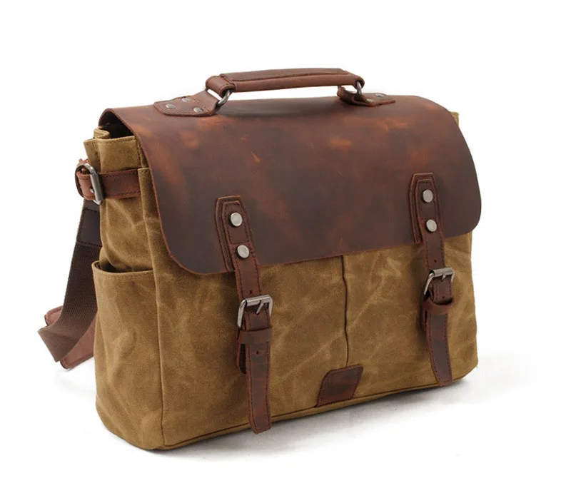 SIDE DISPLAY of Woosir Waxed Canvas Camera Bag