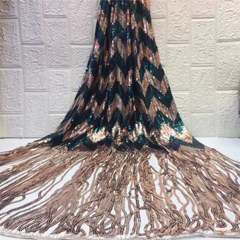 

Madison Latest African Lace Fabric 2019 High Quality Gold Lace Fabric With Sequins Lace Fabric For Woman Wedding Dresses