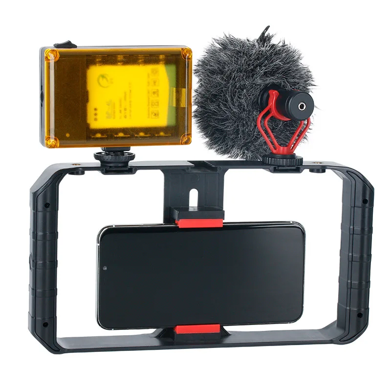  Smartphone Video Rig + 96 LED Light + Boya by-MM1 Microphone Filmmaking Recording Vlogging Rig Case