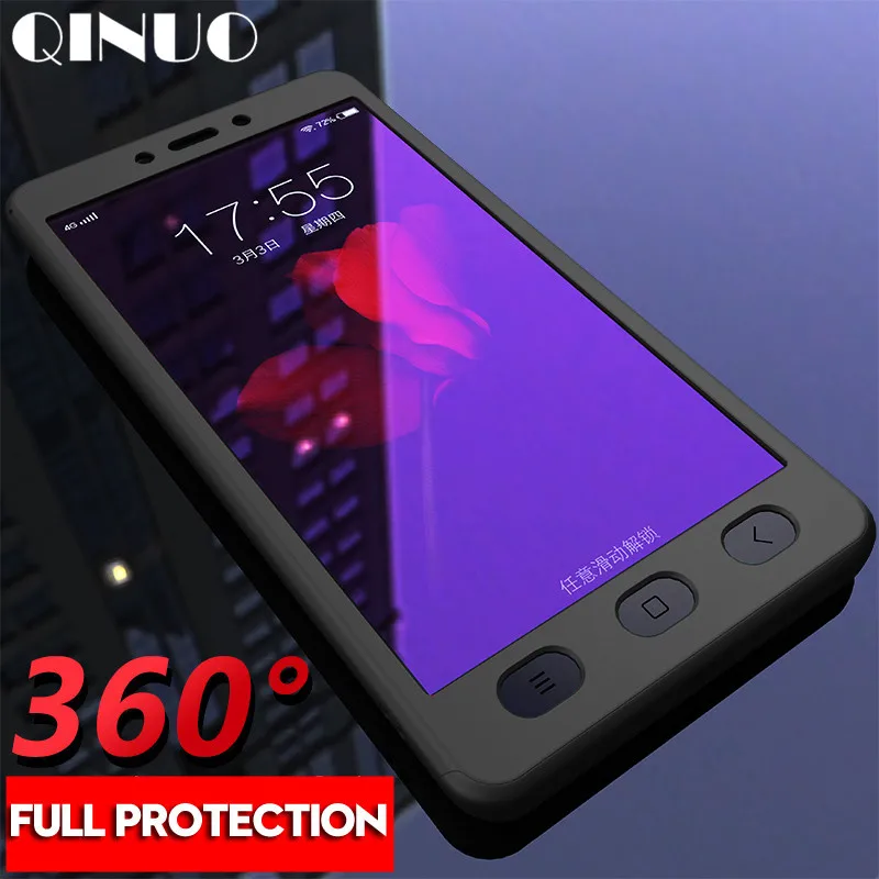 

QINUO 360 degree Full Cover Shockproof Case For Redmi Note 7 2 3 4 5A Max Mix Case For Redmi 3S 4A 4X S2 6A Plus With Free Glass