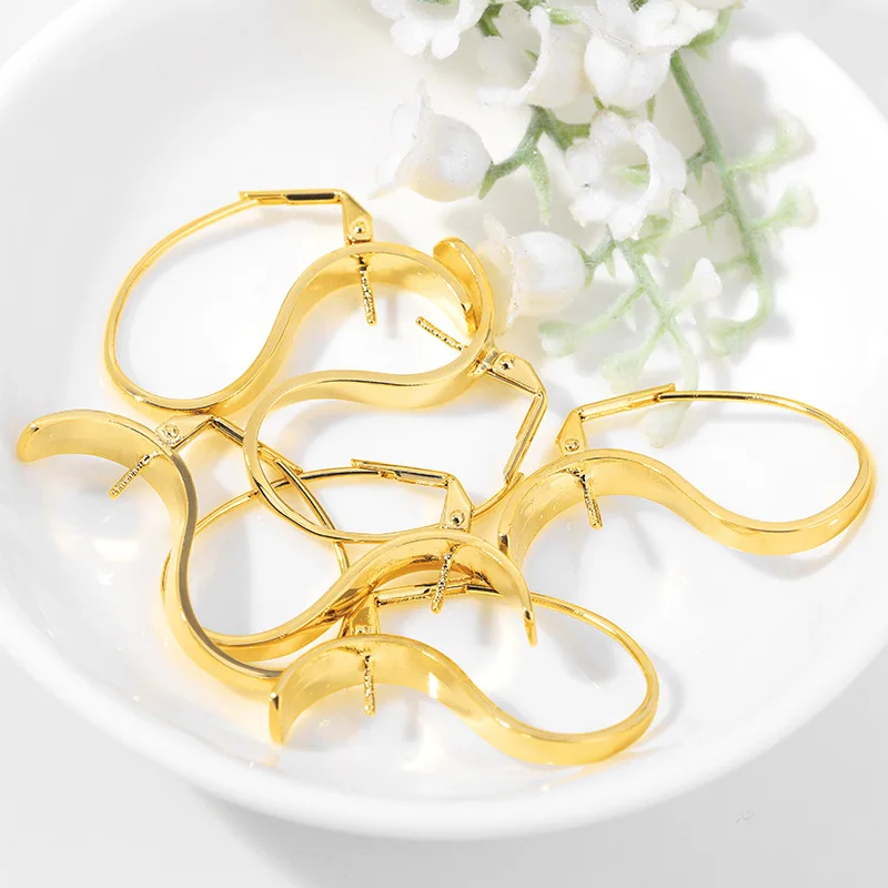 

(34) 2PCS 22x34MM 24K Gold Color Plated Earring Clip with Pin High Quality Diy Jewerly Making Findings
