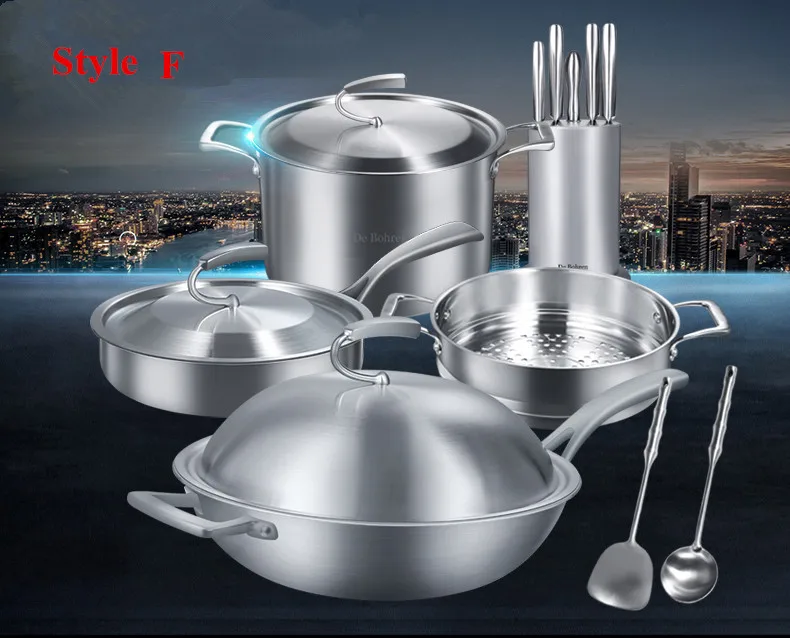 Пищевая Высококачественная 18/10 нержавеющая сталь Германия Techinical 3 стильная посуда для приготовления пищи набор Европейский Простой дизайн кухонная посуда - Цвет: Style F