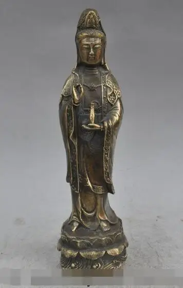 

S3523 13" china budhism bronze lotus bottle Kwan-Yin Bodhisattva Goddess buddha statue