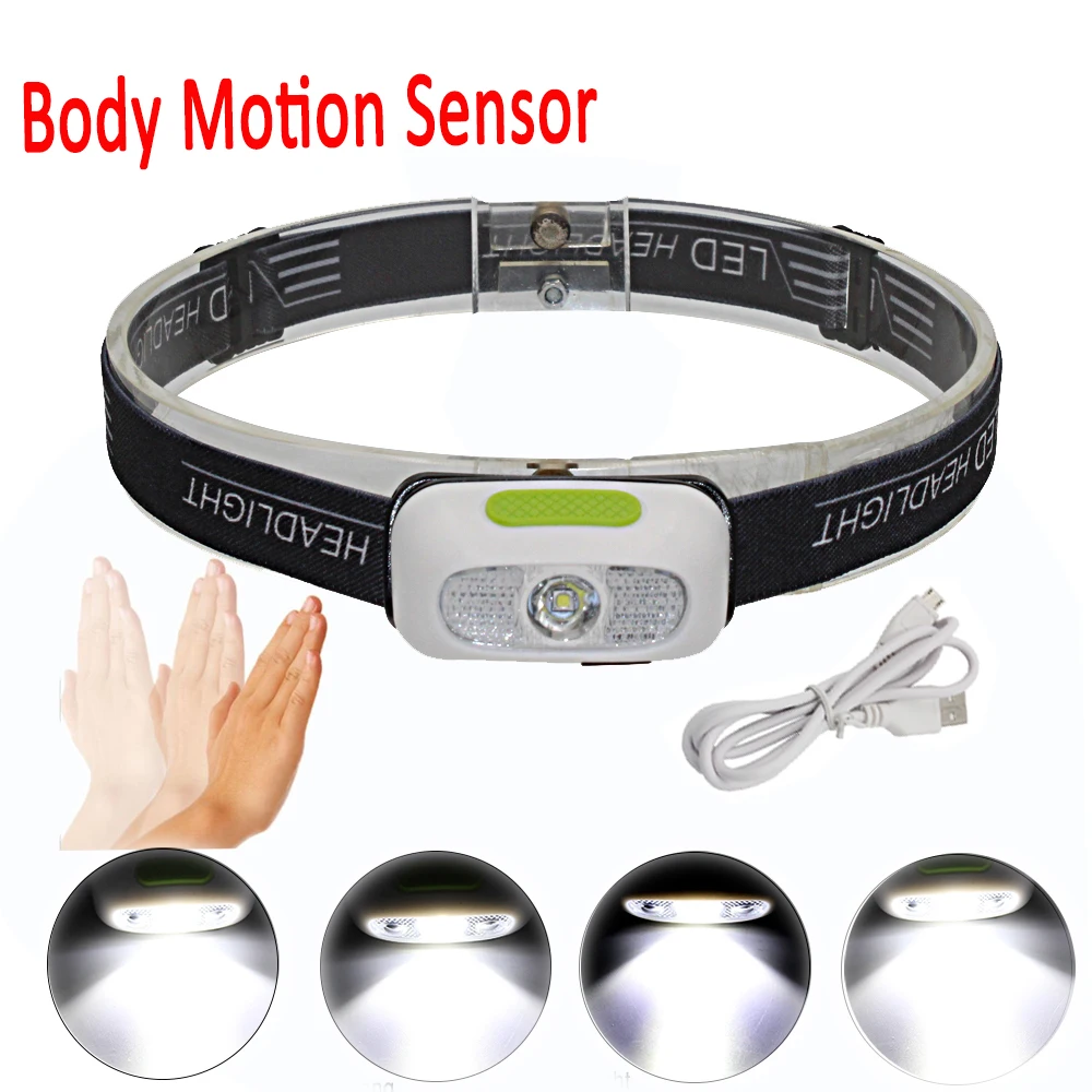 

USB Rechargeable Motive Body Motion Sensor Headlamp 5 Mode Headlight Bulit-in Battery Head Torch Mini Flashlight Lamp Light