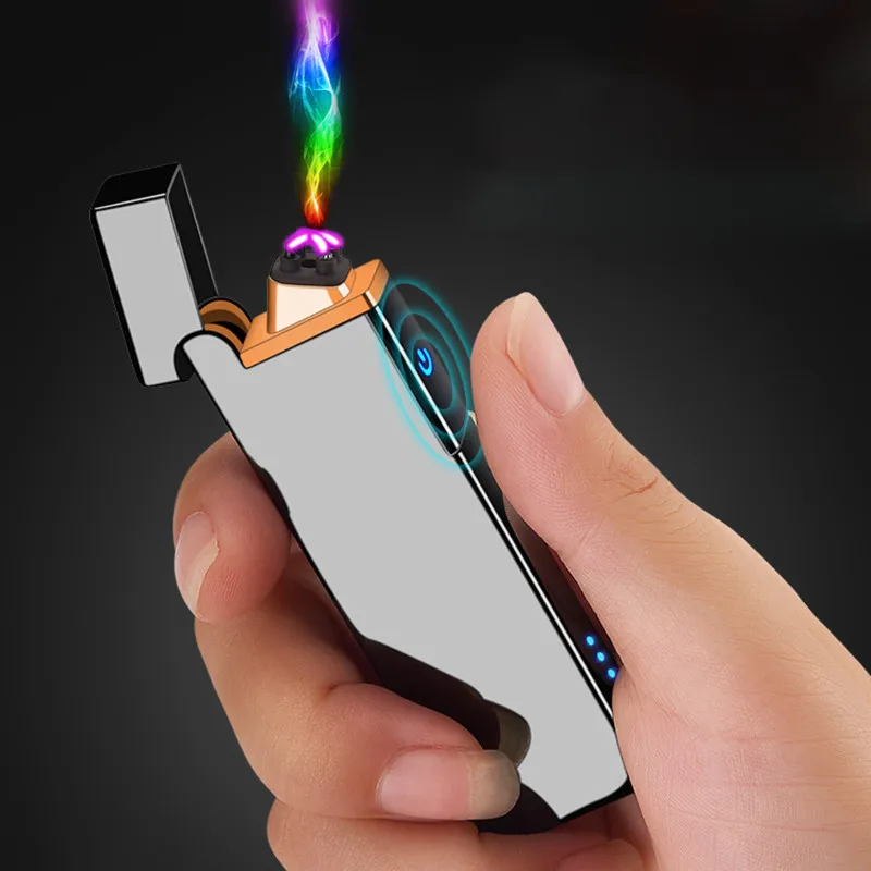  2019 Pulsed Arc Slim Windproof cigarette cigar Personality Electronics usb fingerprint plasma light