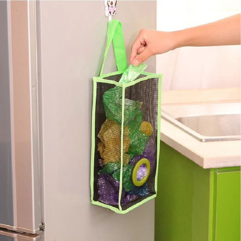 

Hanging Trash Bag Fruit Vegetable Container Natural Basket Grocery Mesh Trash Wall Dispenser Kitchen Organizing Decor