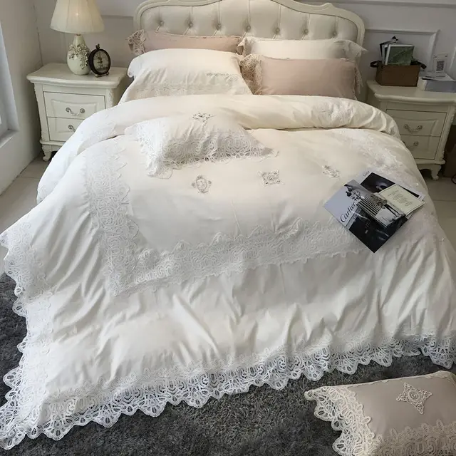80s egyptian cotton luxury royal bedding set 4 6pcs king queen size lace sheets egyptian cotton