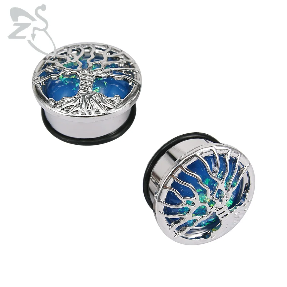 

10-25mm Opal Stone Ear Plugs And Tunnels Tree Of Life Surgical Steel Ear Tunnel Expander Piercing Fresh Blue Opal Ear Stretchers