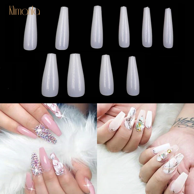 

500pcs/pack White False Nails With Long Ballerina Coffin Designs Full Wraps Nail Tips Artificial French Fake Nails Manicure Tool