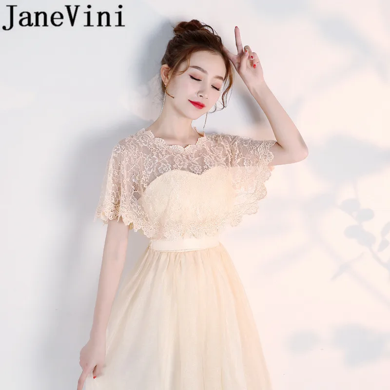 JaneVini Hot Selling Black Evening Shrug White Lace Bridal Wrap Boleros Cape Etole Mariage Women Short Wedding Bolero Jacket