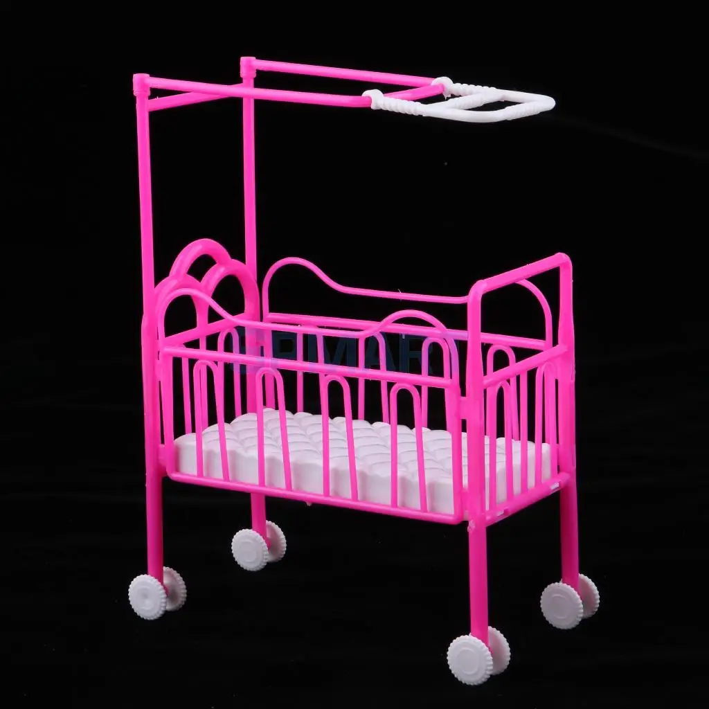 Dollhouse Miniature Mini Cradle Bed w/ Lace Cover Bedroom Furniture Decor For 3 inch Dolls 1/6 Action Figures Accessory