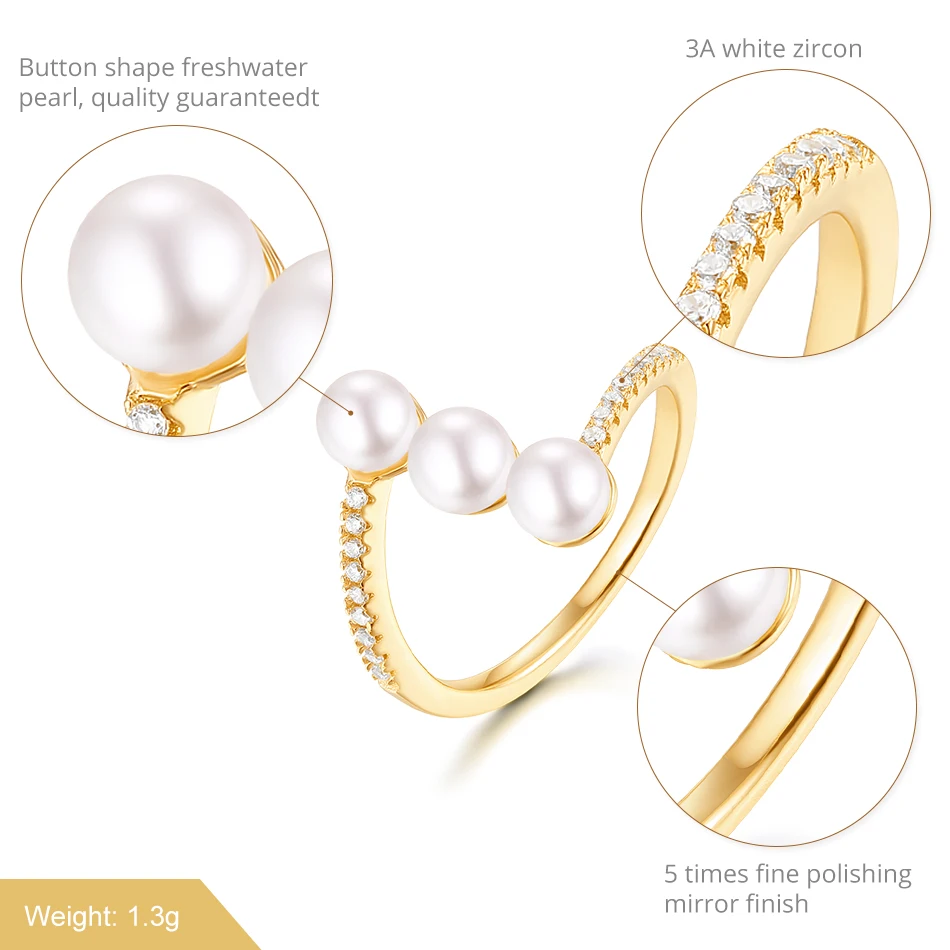 ALLNOEL 925 Sterling Silver Ring Gold Color Fine Jewelry Gifts For Women Natural Stone Button Shape Freshwater Pearl Rings 2019 (5)