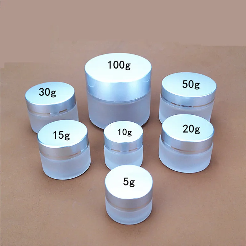 6 ps عالية الجودة ، 5g 10g 20g 30g 50g فارغة مات الزجاج التجميل الحاويات ، مرطبان زجاجي صغير ، إعادة الملء التجميل الحاويات حزمة