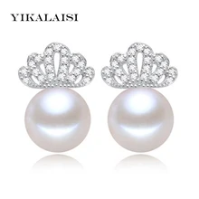 YIKALAISI 925 стерлингового серебра ювелирные изделия жемчужные серьги ювелирные изделия для женщин Корона Стразы с жемчугом с принцессой