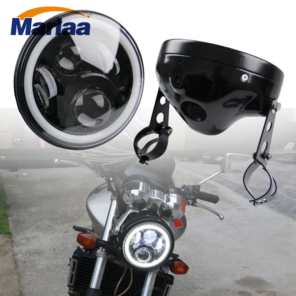 Marlaa 7 LED Headlamp font b Lamp b font Shell with Clamps for Motorbikes Honda CB400