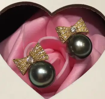 

free shipping luxury Noble jewelry new 11mm round Tahitian Pearl pearl Earring