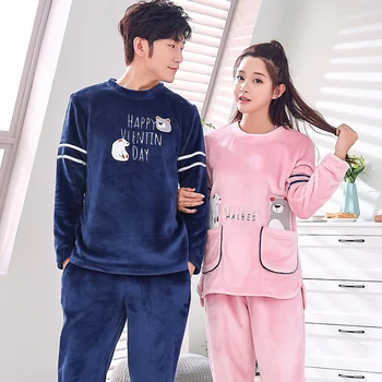 

Pajamas Sets for Women Winter Fashion NightWear Leisure Home Cloth Couple Long Sleeve Flannel Warm Pyjama Girl Sleepwear Set