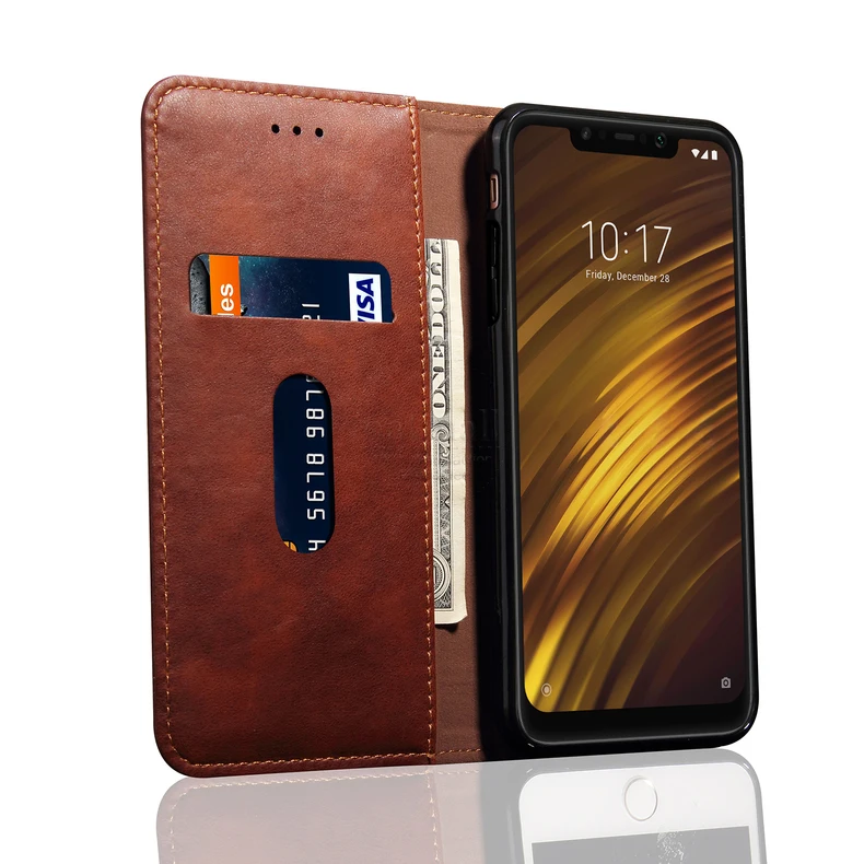 Винтажный кожаный чехол-книжка для Xiaomi PocoPhone F1, Роскошный кошелек с отделением для карт, Магнитный чехол-книжка, повседневный чехол для телефона, Fundas