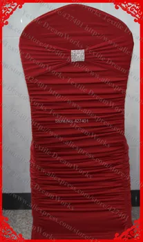 

NO.38 Burgundy Red Ruffled Lycra Chair Covers With Band And Silver Diamond Mesh Buckle For Wedding Decoration & Party