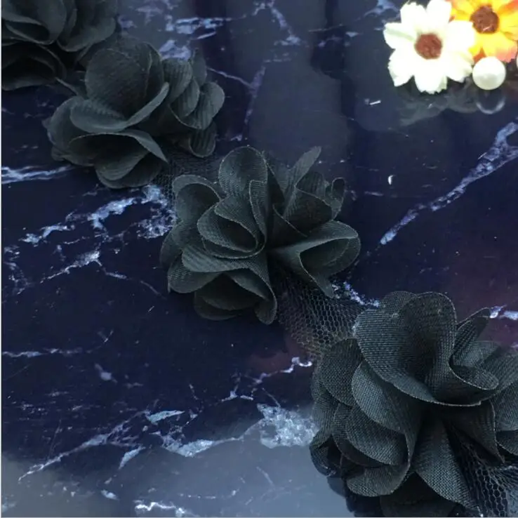 1 ярд разноцветные цветы 3D лепестки шифон Листья отделка Свадебное платье Свадебное кружево ткань кукла детская одежда аппликация Шитье - Цвет: Black