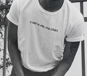 

C'est la vie ma cherie T-Shirt Men's Funny Quotes Shirt Cool Aesthetic Design Graphic Tees Shirts Summer Short Sleeve Casual Top