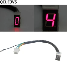 QILEJVS 7- Line Modified Motorcycle LED Digital Gear Indicator Shift Lever Sensor- Red