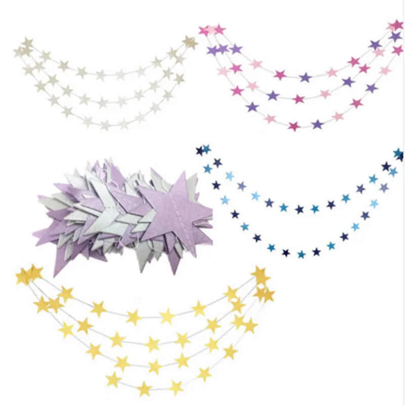 

4m Gold Silver Star Garland Rose Pink Circle Paper Garland Birthday Party Decoration Supplies Wedding Hanging Garland Star Favor