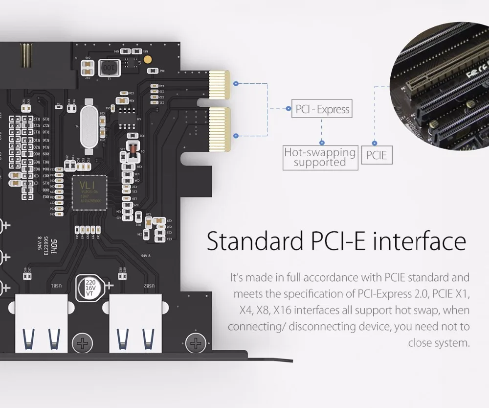 ORICO Настольный 2 порта USB3.0 PCI Express Card 5 Гбит/с высокоскоростная карта расширения добавить на карты для ноутбука-(PVU3-2O2I-V1