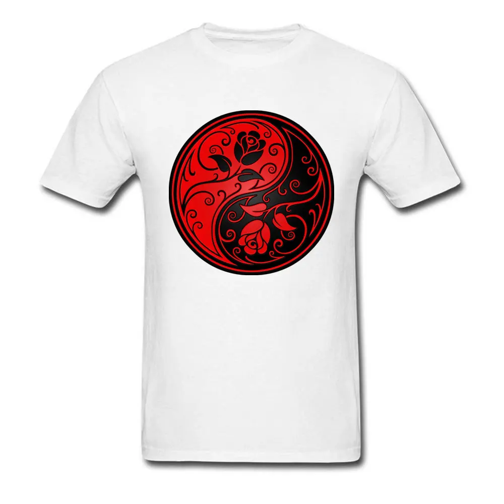 cosie Summer Unique Short Sleeve VALENTINE DAY Tops Shirt High Quality Crew Neck 100% Cotton Clothing Shirt Men's T Shirt Red and Black Yin Yang Roses white