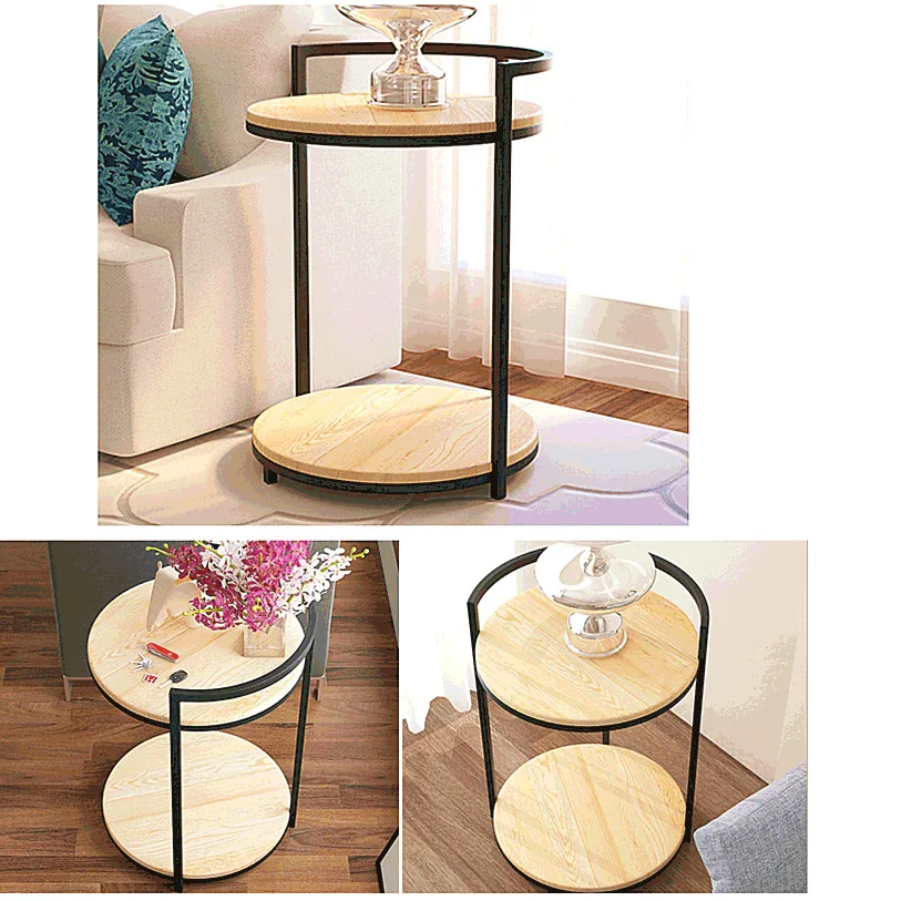Loft vintage Metal wood tea table Coffee table iron bedside sofa several living room corner several telephone small side table