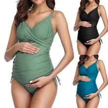 Модный женский купальник на бретельках, сексуальный раздельный однотонный для беременных, платье, купальник для беременных женщин, бикини с принтом, пляжная одежда, купальник