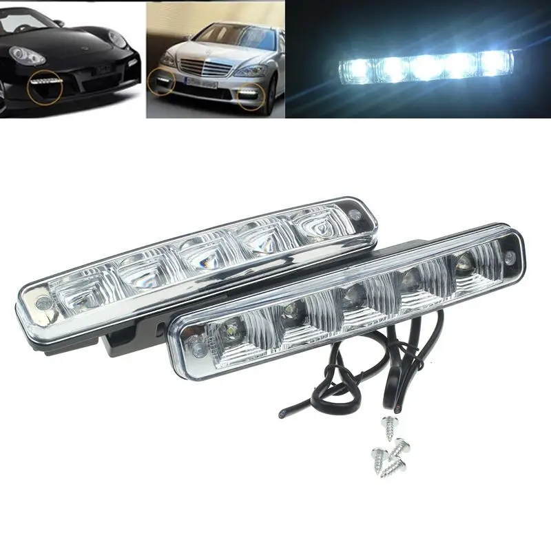 

Top Quality 2x 5 LED Car DRL Daytime Running Light Daylight Fog Lamp Head Bulb New Arrival Jun.24