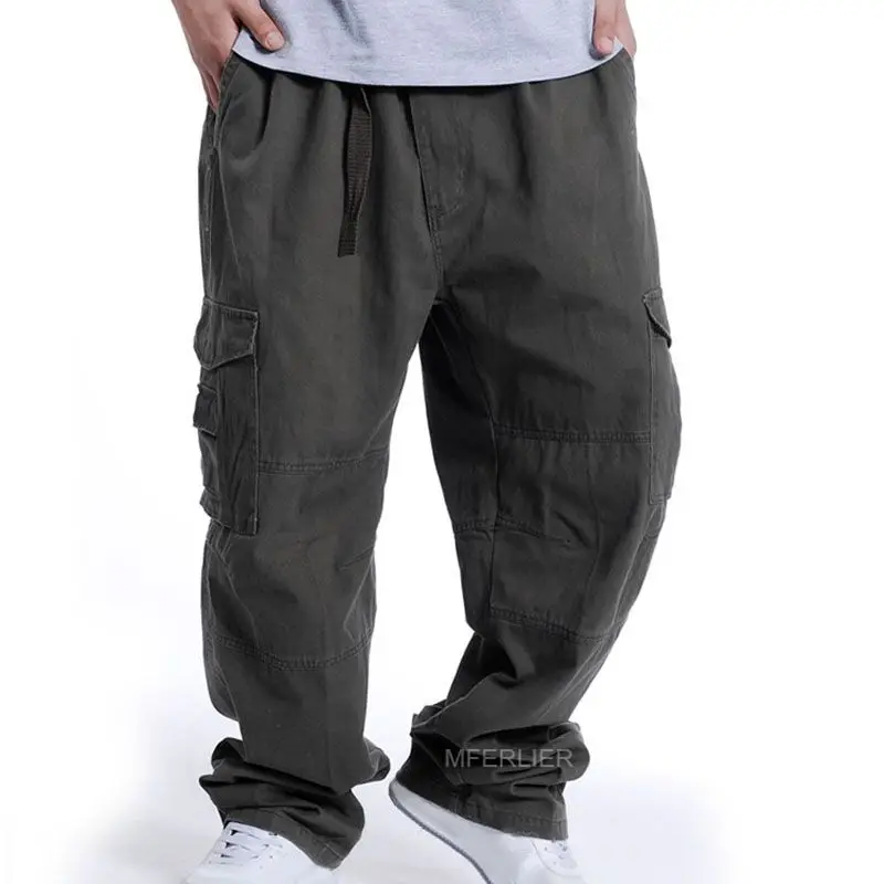 MFERLIER Loose Spring Summer Cargo Pants Men 5XL 6XL 7XL Plus Size Pants 4 Colors 4