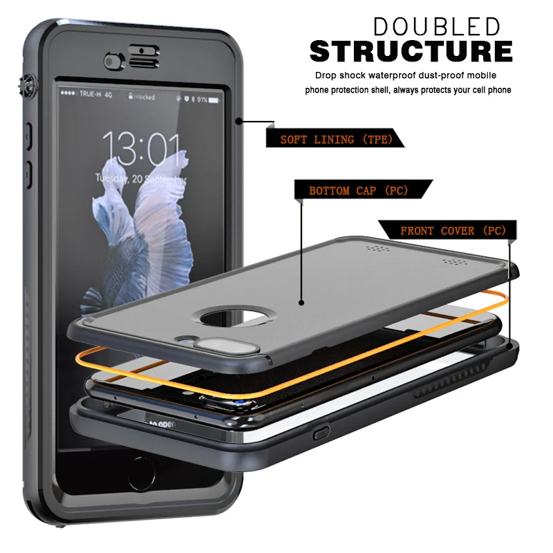 imágenes para De doble uso Diario/funda Impermeable para el iphone 6 6 s caso para el iphone 7 más la Caja de sellado Completo más cubierta de la caja del teléfono móvil imágenes para De doble uso Diario/funda Impermeable para el iphone 6 6 s caso para el iphone 7 más la Caja de sellado Completo más cubierta de la caja del teléfono móvil