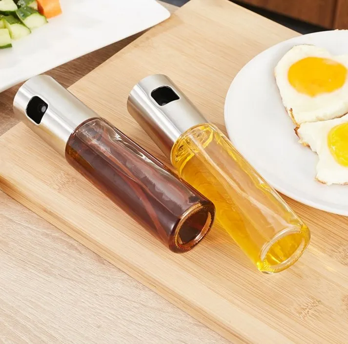 High Quality 304 Stainless Steel And Glass Oil Spray+Vinegar Bottles Sushi Salad Cake Baking Fried Dishes Cooking Tools