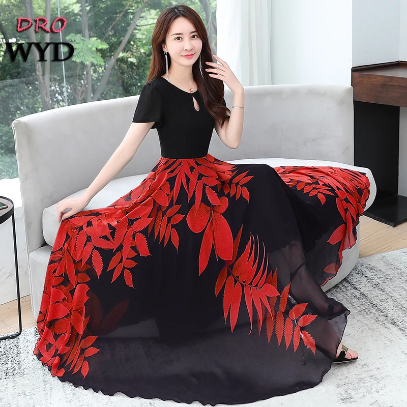 Hot Women Chiffon Print Maxi Dress Plus Size Casual Red Draped O-neck Big Swing Beach Boho Elegant Banquet Party Dresses Vestido Hot Women Chiffon Print Maxi Dress Plus Size Casual Red Draped O-neck Big Swing Beach Boho Elegant Banquet Party Dresses Vestido