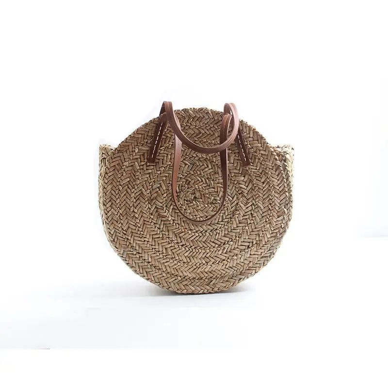 saco feminino mão tecido praia natural oval