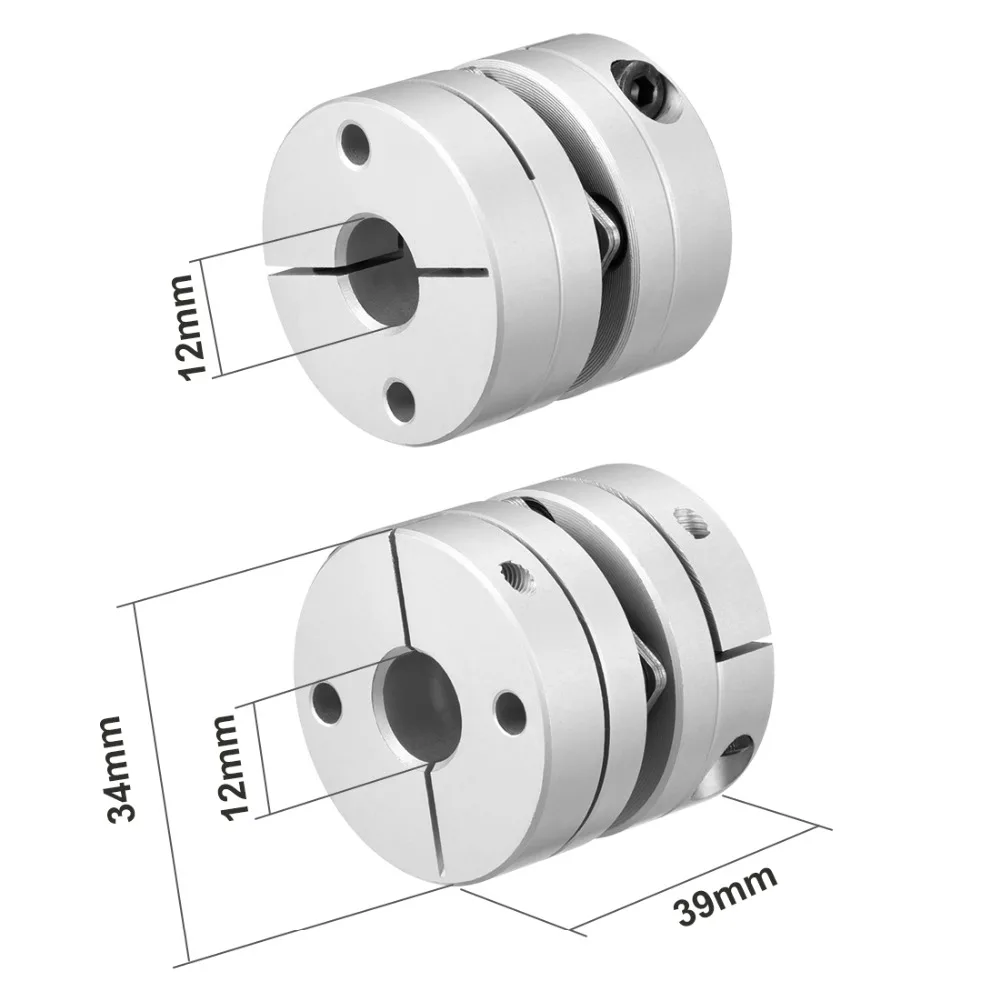 

UXCELL Hot Sale L34xD39 12mm to 12mm Clamp Tight Motor Shaft Outer Dia. 39mm 1 Diaphragm Coupling Coupler for DIY Motor Vehicles