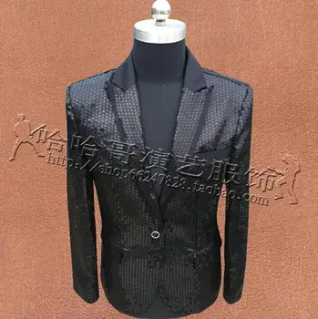 

S-XXXL New 2018 men's stage clothing fashion sequins suit stage costume men singer host suit jackets plus size singer costumes