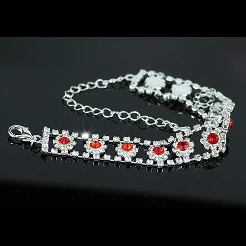 

Bridesmaid Bridal Wedding Red Flower Crystal Bracelet CB049