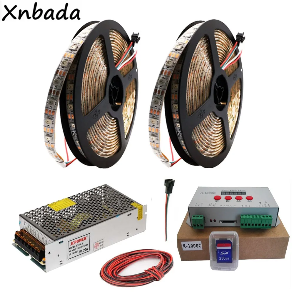 

WS2812B WS2812 RGB Led Strip Light Tape K-1000C (T-1000S Updated) RGB Led 2048 Pixels Controller DC5V Led Transformer Kit