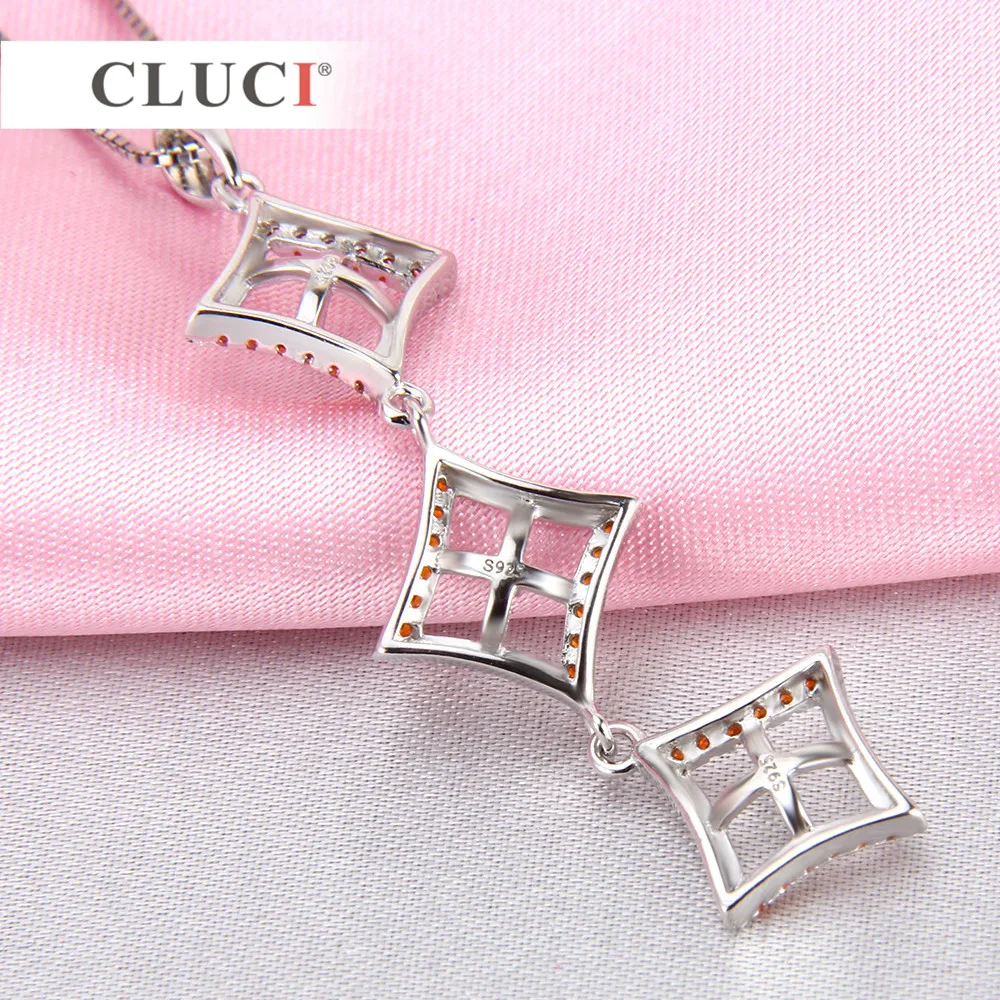CLUCI квадратный кулон с 36 красными цирконами роскошное Ожерелье Подвеска 925 стерлингового серебра аксессуар для девочек/женщин ювелирные изделия DIY